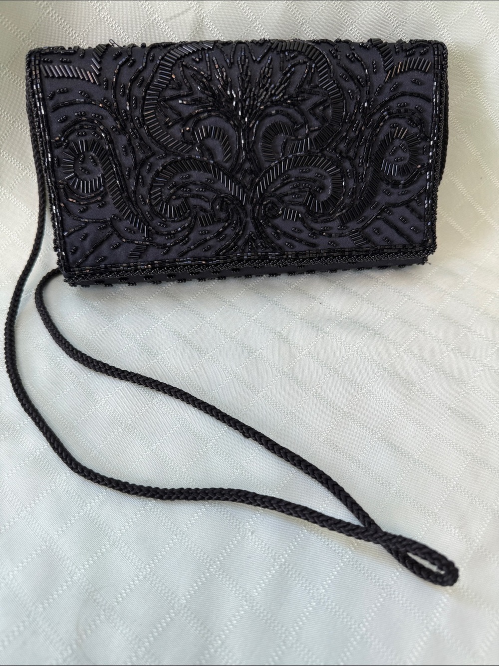 Vintage embellished Black Beaded Crossbody Clutch